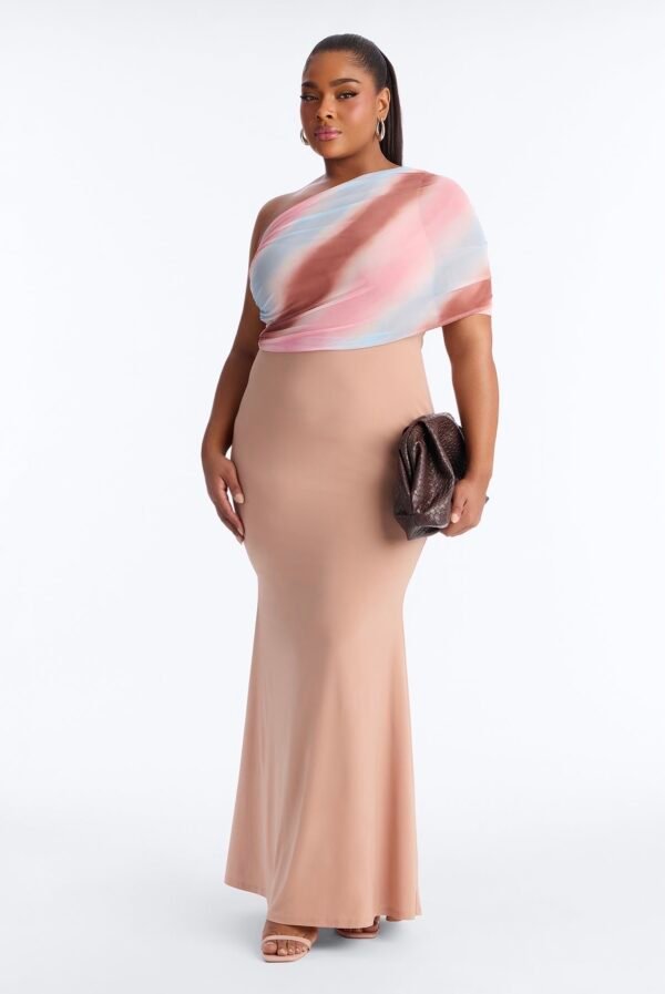 Amelia One Shoulder Maxi Dress Set - Tan/Multi