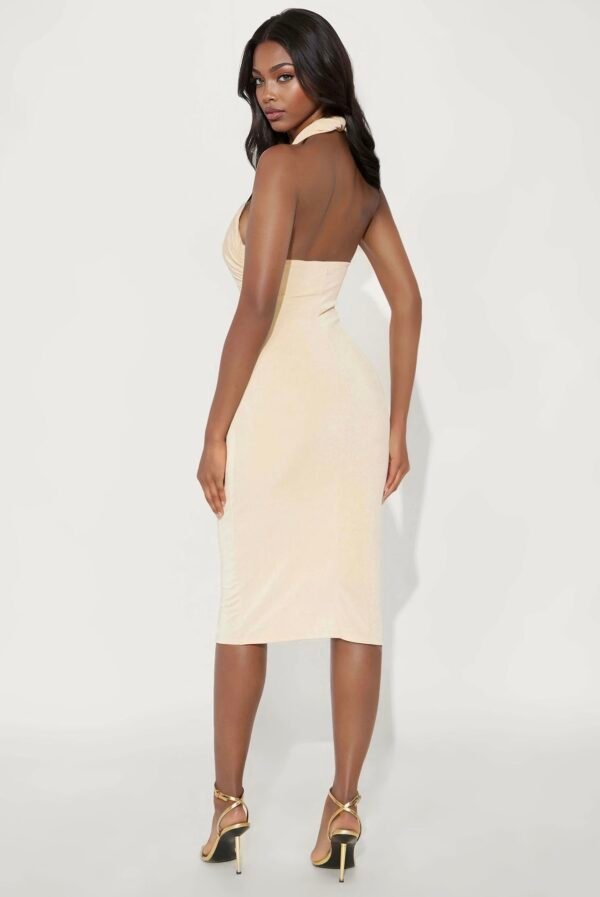 Carly Criss Cross Slinky Midi Dress - Oatmeal