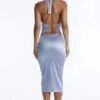 Madison Cowl Backless O Ring Midi Dress - Denim