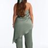 Lea Satin Draped 2 Piece Jumpsuit Set - Sage
