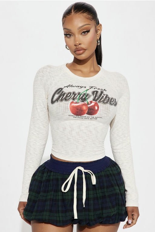 MC-0491 Cherry Vibes Long Sleeve T-Shirt - White