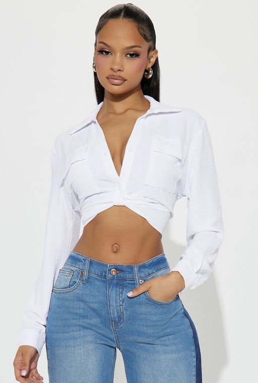Annalisa Cropped Button Up Shirt - White
