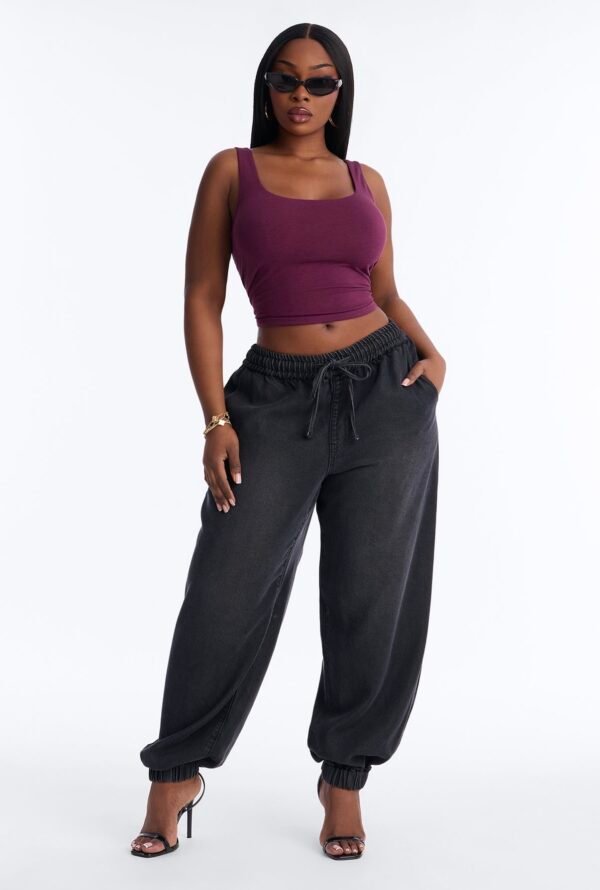 Esplanade Tie Waist Loose Drapey Jogger Jeans - Black Wash