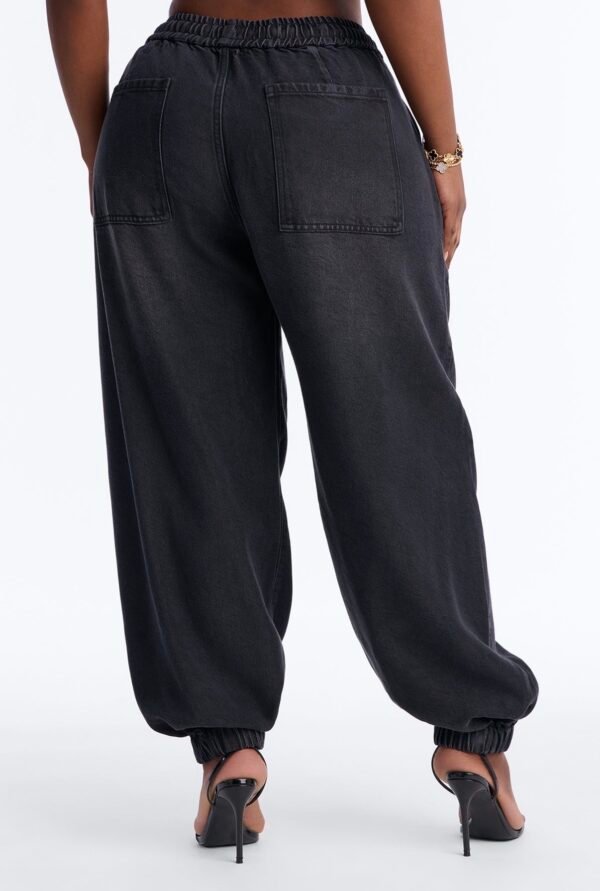 Esplanade Tie Waist Loose Drapey Jogger Jeans - Black Wash
