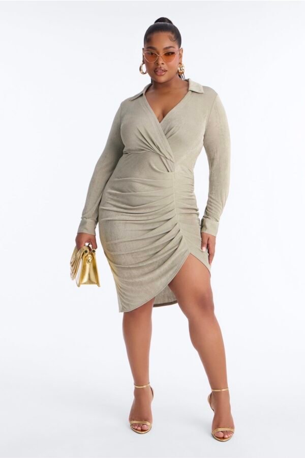Isa Ruched Slinky Midi Dress - Sage