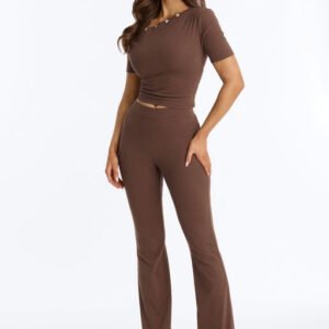 Allure Off Shoulder Pant Set - Brown