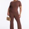 Allure Off Shoulder Pant Set - Brown