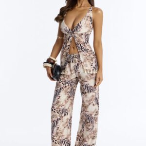 Ashanti Animal Print Halter Pant Set - Brown Combo