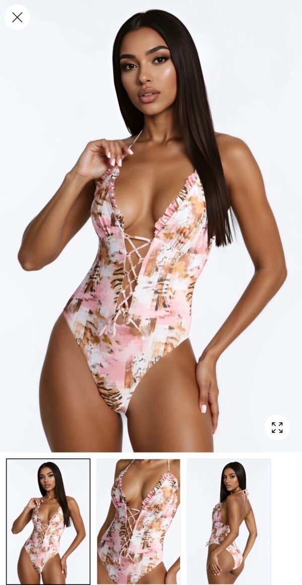 Caught In The Tropics Lace Up 1 Piece Swimsuit - Brown/combo