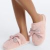 Cutie Bow Faux Fur Slippers - Pink