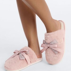 Cutie Bow Faux Fur Slippers - Pink