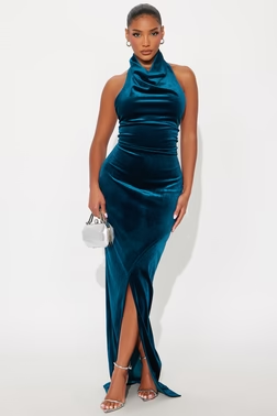 MC-0005 Here Often Velvet Maxi Gown - Teal