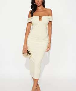 Dina Glitter Off Shoulder Midi Dress - Butter Yellow