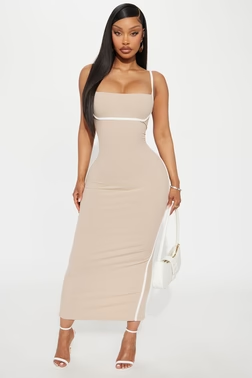 Take Control Ribbed Midi Dress - Taupe