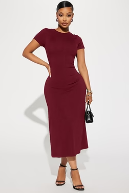 Madison Ribbed Mini Dress - Wine