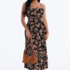 MC-0017 Anneliese Floral Rayon Midi Dress - Black