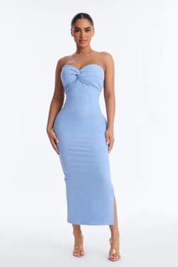 Breanna Twist Ribbed Midi Dress - Blue