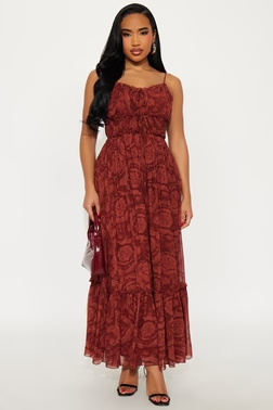 Sandra Floral Maxi Dress - Brown/combo