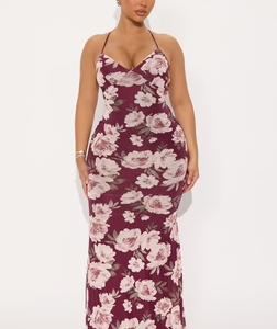 Sweet Girl Energy Backless Maxi Dress - Burgundy/combo