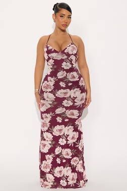 MC-0036 Sweet Girl Energy Backless Maxi Dress - Burgundy/combo