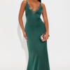 Sara Lace Trim Satin Maxi Dress - Hunter
