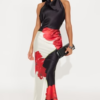 Bianca Backless Satin Maxi Dress - Black/combo