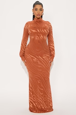 Milly Zebra Mesh Maxi Dress - Rust