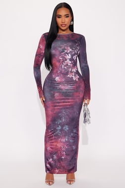 Lilliana Floral Backless Maxi Dress - Purple/combo