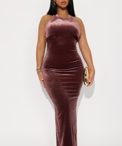 Velvet Crush Maxi Dress - Brown
