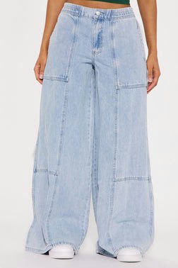 Naya Chambray Wide Leg Jean - Vintage Wash