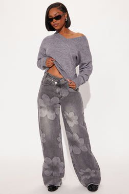 MC-0072 Born To Bloom Crossover Jeans - Grey