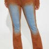Switch Lanes Tinted Moto Flare Jeans - Brown