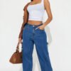 Full Of Secrets Utility Straight Leg Jeans - Medium Wash