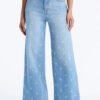 Bow Embroidered Wide Leg Jeans - Medium Wash
