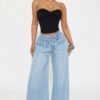 Shaylene Tie Waist wide Leg Jeans - Light Wash