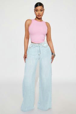 MC-0107 Beachfront Drapey Wide Leg Jeans - Light Wash