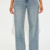 Flower Power Jacquard Wide Leg Jeans - Medium Wash