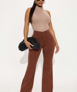 Classic Color Trouser Flare Jeans - Brown