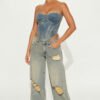 Marcelo High Rise Ripped Wide Leg Jean - Medium Wash
