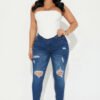 Got Spunk Destroyed High Stretch Skinny Jean - Dark Wash