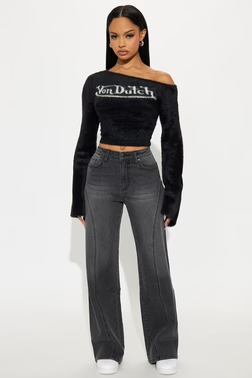 MC-0156 Sidelines Wide Leg Jean - Grey