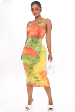 MC-0161 Good As Always Tie Dye Midi Dress - Orange/Combo