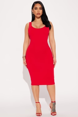 MC-0165 Double Scoop Midi Dress - Red