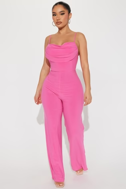MC-0171 Candice Cowl Neck Jumpsuit - Hot Pink