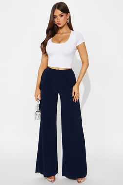 Promise Me Low Rise Wide Leg Travel Pant 33 - Navy