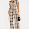 Petra Plaid Pant Set - Taupe/combo
