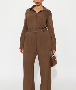 Important Thoughts Pinstripe Jumpsuit - Brown