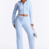 Far Away Zip Up Sweater Pant Set - Light Blue