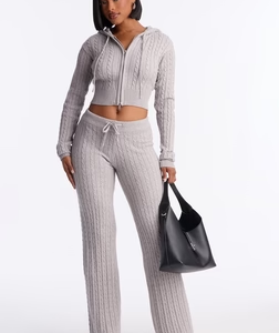Far Away Zip Up Sweater Pant Set - Heather Grey