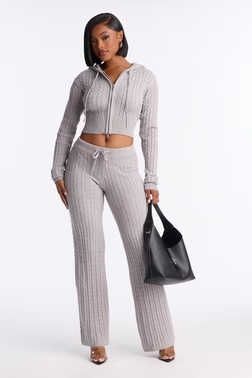Far Away Zip Up Sweater Pant Set - Heather Grey